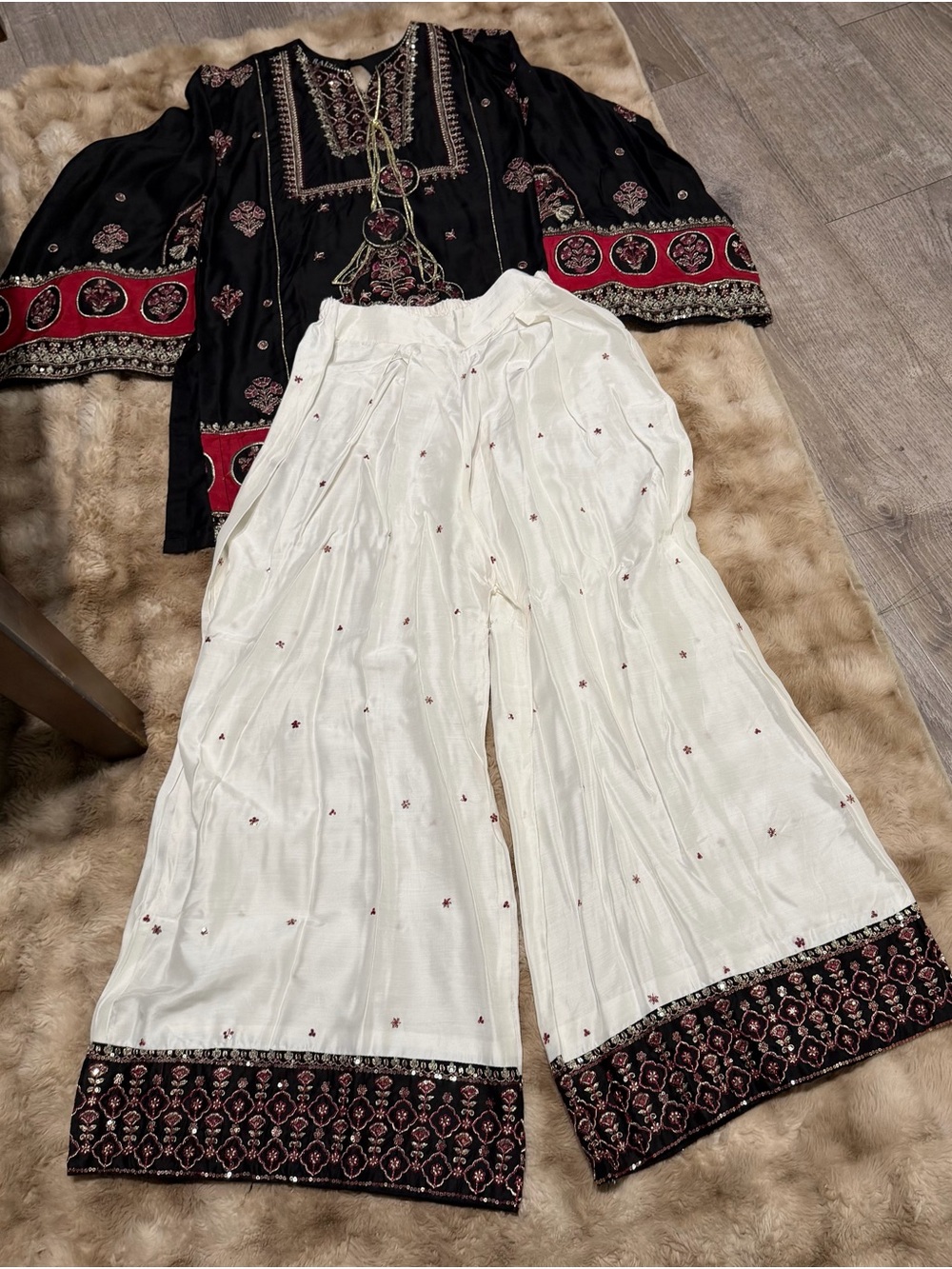 Bohemian White Wide-Leg Embroidered Palazzo Pants